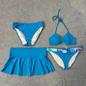 Vintage Y2K Victoria's Secret XL 4 FOUR PIECE Swim Triangle Bikini Set w Skirt